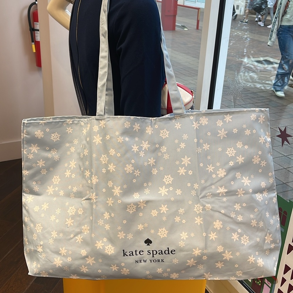 Kate Spade Snow Flakes Canvas Tote XL Reusable Shopping Beach Bag - Picture 12 of 16